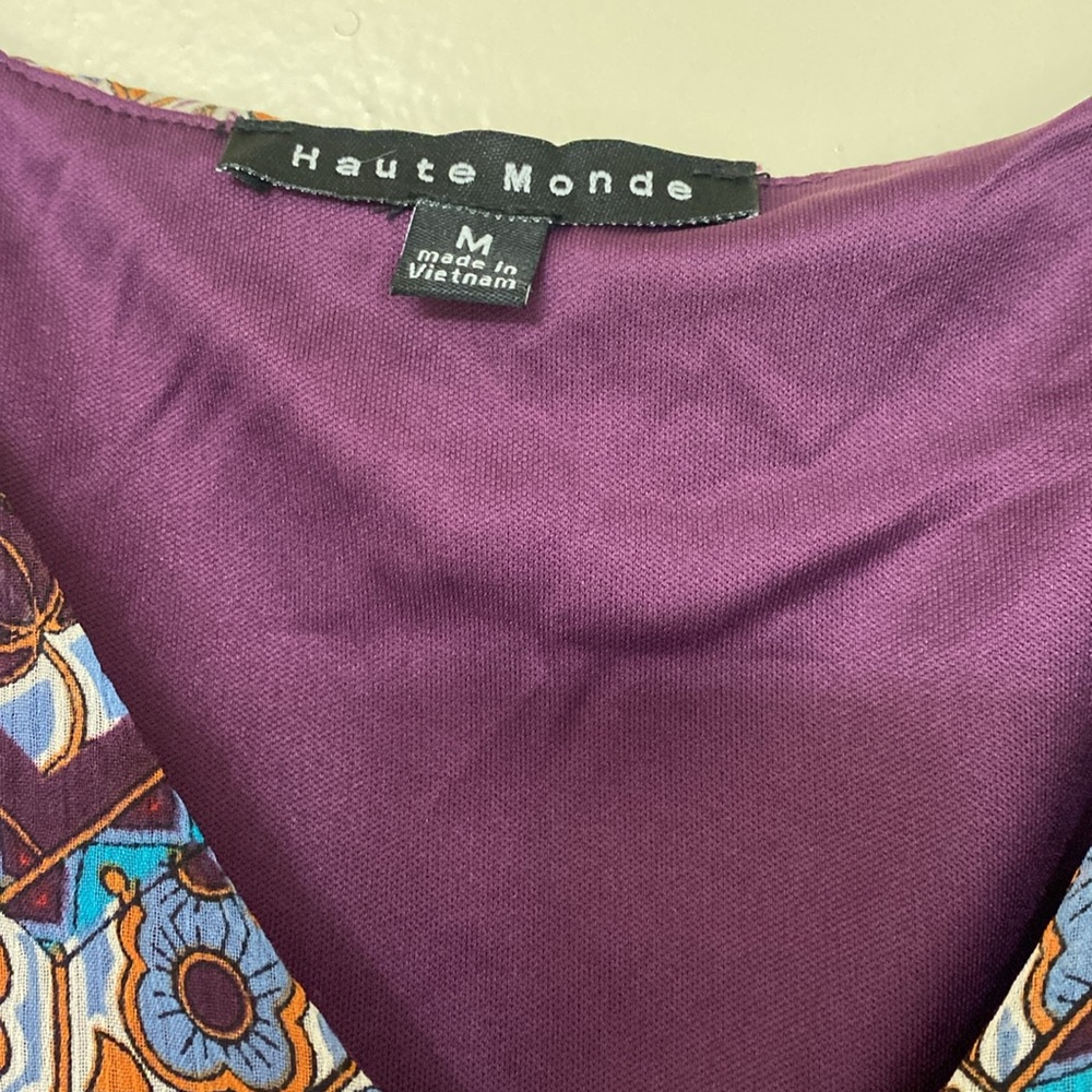 Haute Monde Purple and Blue Crop Tie Front Blouse - Picture 2 of 4